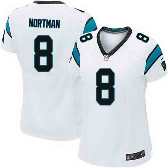 Nike Panthers #8 Brad Nortman White Team Color Women Stitched NFL Jersey